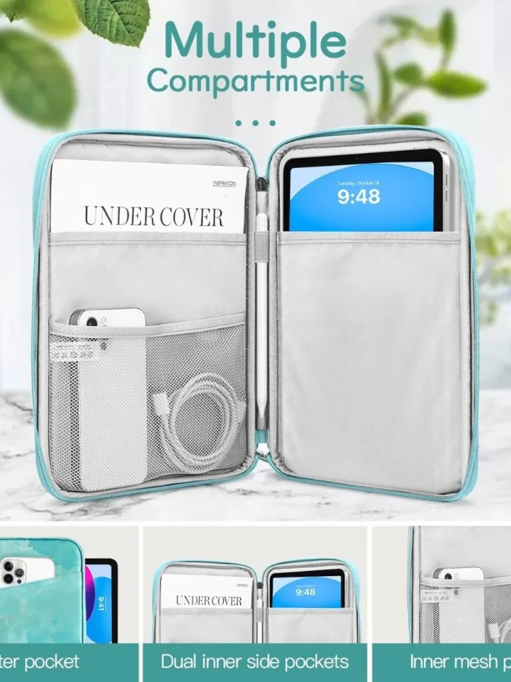 NWOT! Lightweight Padded Tablet/eReader Sleeve w/Turquoise Brushstroke Design